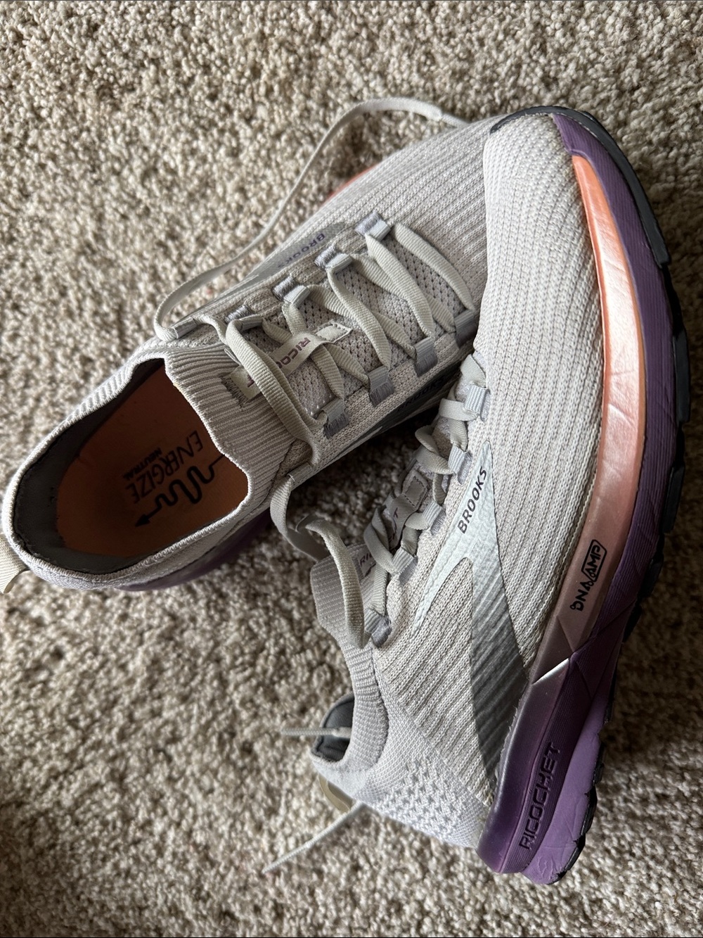 Brooks Women’s Running Shoes in Light Gray with Purple and Rose-Gold Accents